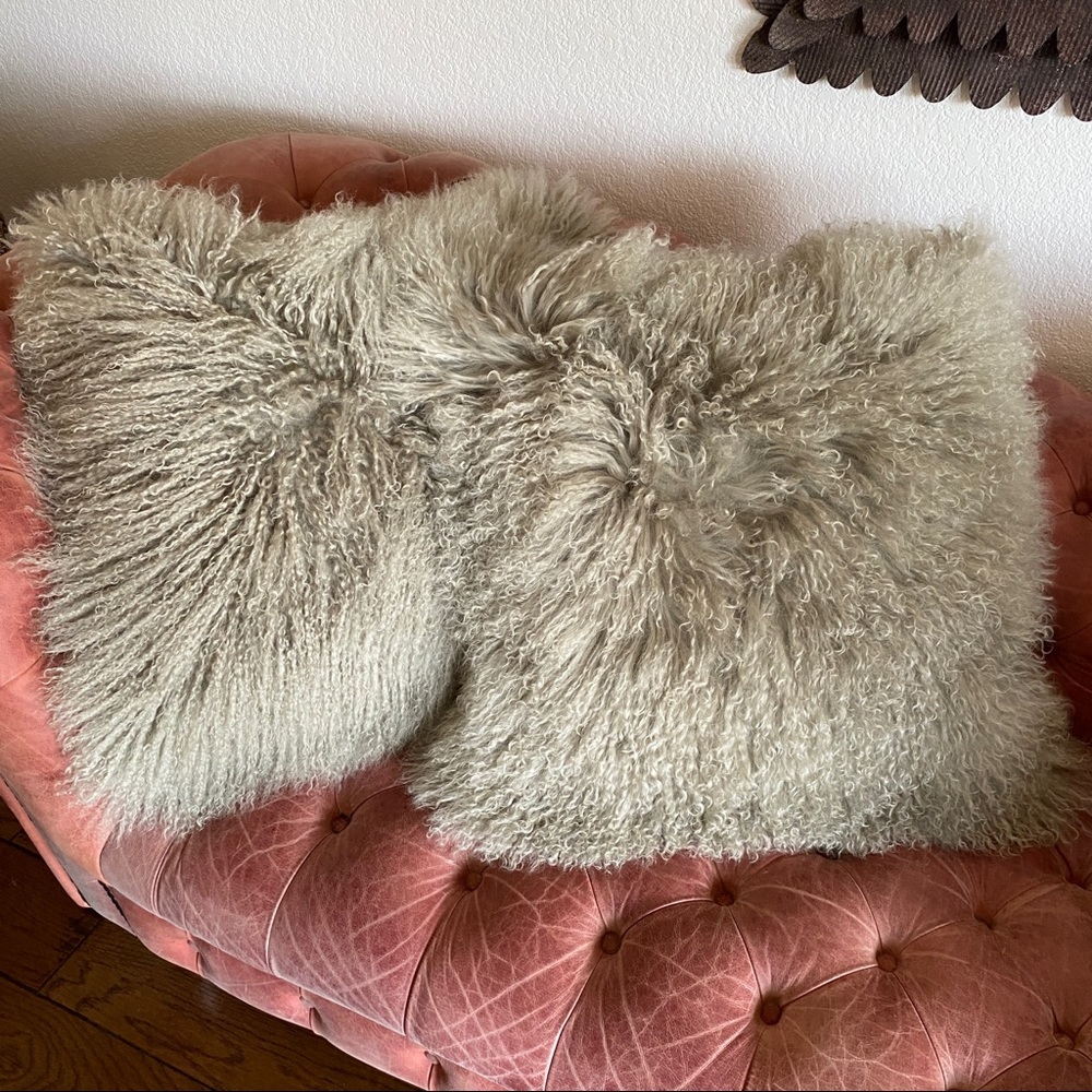 Pelliccia 23"x23" Silver Grey Pair of Throw Pillows with Down-Alternative Insert